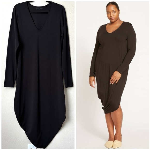 Universal Standard Soft Pima Cotton Blend Iconic Long Sleeve V-Neck Geneva Dress - Picture 1 of 10